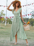 Nine Britton Dress Printed V-neck Tied Slim Fit Irregular Swing