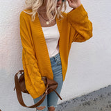 Women Cardigan Knit Sweater Autumn and Winter Solid Color Hollow out Sweater Women