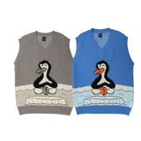 Men Sweater Cartoon Penguin Jacquard Sweater Vest Coat Men Sleeveless Sweater Vest