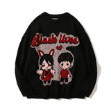 Men Sweater Cartoon Jacquard Sweater Men's round Neck Sweater Boyfriend Harajuku Style Trendy Loose Pullover