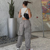 Julia Fox Low Rise Jeans Light Gray Casual with Big Pockets Overalls Women's Fashion Clothing Fashion Low Waist Loose Waist Straight Jeans