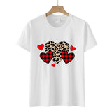 Valentine's Day T Shirts Couples Leopard Print Heart Printing Women's Pullover Short Sleeve T-shirt