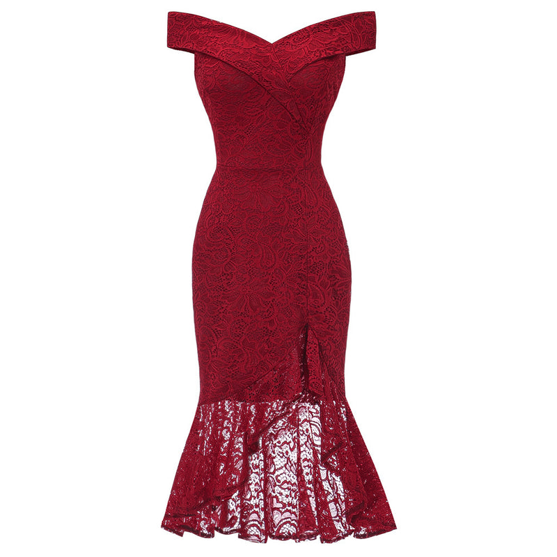 Burgundy Dress Formal Fishtail Dress Sexy Sheath Slim Dress