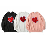 Men Sweater Towel Embroidery Love Sweater Men Street Tide Brand Loose Round Neck Sweater