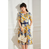 Gloria Vanderbilt round Neck Printed Casual Waist Tight Dress