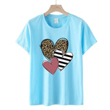 Valentine's Day T Shirts Couples Leopard Print Heart Printing Women's Pullover Short Sleeve T-shirt