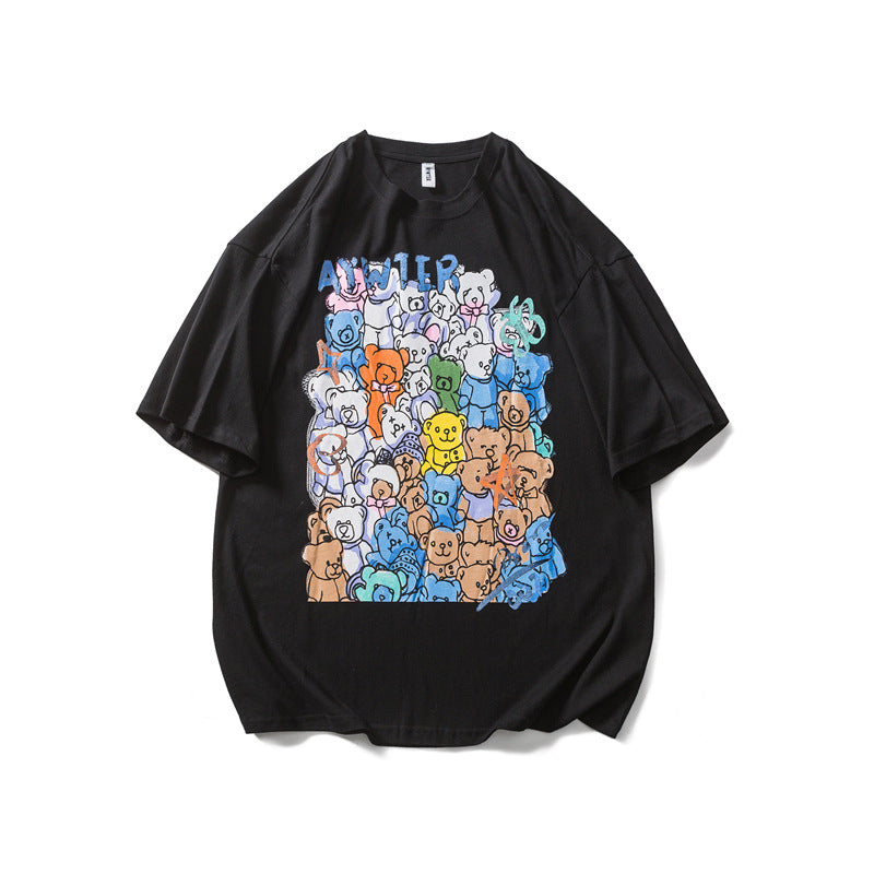 Men T Shitrs Fun Bear Printed Round Neck