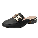 Finn Chain Pointed Toe Mule Mid Heel Toe Box Half Slippers Women's Summer Mules Sandals