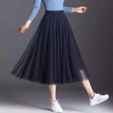MIDI Mauve Skirt Slimming A- line Skirt Cover Slim Purple Gauze Skirt