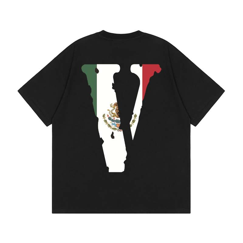 Vlone Mexico Friends Shirt Spring And Summer Letter Large V Short Sleeve T-Shirt Loose Men