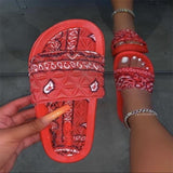 Women Open Toe Sands Flats Plus Size Summer Printed Flat Beach Lazy Slippers