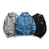 Man Fall Outfis Autumn Vintage Multi-Pocket Jacket Boys Hip Hop BF Loose Leisure Workwear Coat