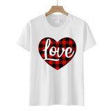 Valentine's Day T Shirt Love Letter Color Plaid Printed Pullover Short Sleeve Women's T-shirt