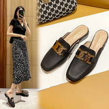 Finn Chain Pointed Toe Mule Mid Heel Toe Box Half Slippers Women's Summer Mules Sandals