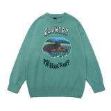 Men Sweater Cartoon Stickers Cloth Printing Knitwear Men's Street Pullover