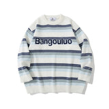 Men Sweater Idle Style Letter Embroidery Mixed Color Stripe Sweater Men's Pullover Sweater