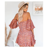 Coachella Music Festival Outfits 2020 New Women's A- line Dress Wrapped Chest Puff Sleeve Amazon Wish Fairy Print off-Shoulder Dress