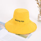 Women Bucket Hat Embroidered Big Brim Double-Sided Sun Protection Sunshade