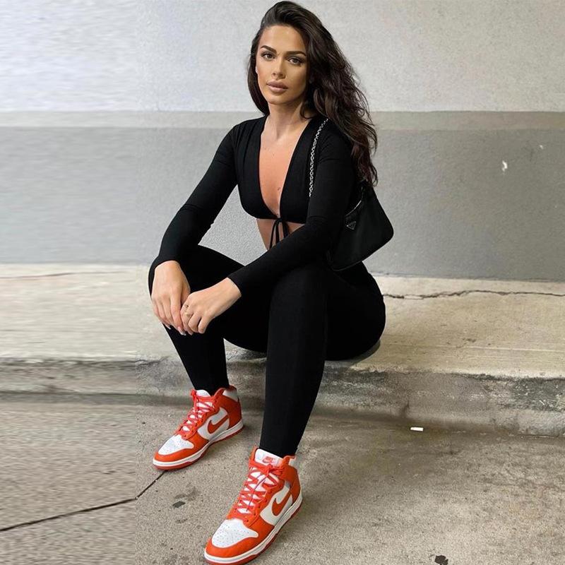 Summer Tight Sexy Cropped Lace-up Solid Color Jumpsuit for Women