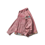 Men Denim Jackets Spring and Autumn Vintage Pink Patchwork Denim Jacket Men's Casual Jacket