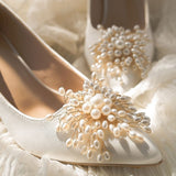 Low Heel Wedding Shoes Silk Satin Bridal Shoes Shallow Mouth High Heel Stiletto Heel