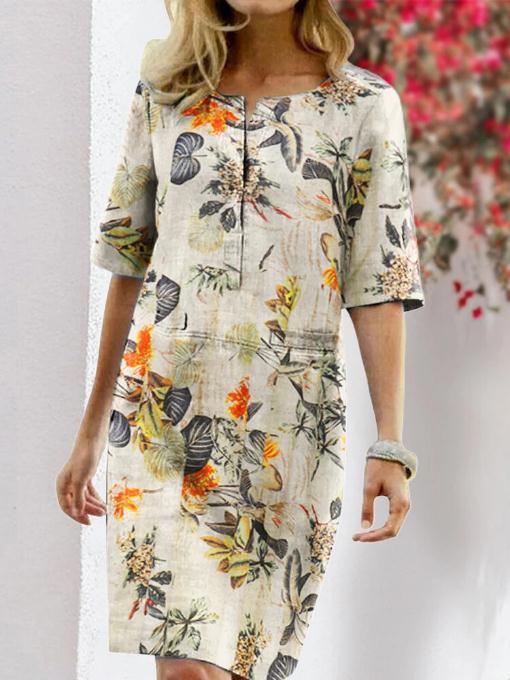 Nine Britton Dress Floral Floral Print Slit round Neck Half Sleeve