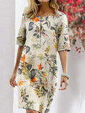 Nine Britton Dress Floral Floral Print Slit round Neck Half Sleeve