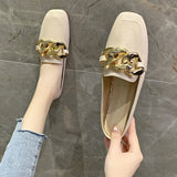 Finn Chain Pointed Toe Mule Closed Toe Half Slippers Women's Summer Square Toe Metal Buckle Low Heel Slippers