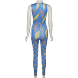 Summer Women's Sexy Low-Cut Fashion Printed High Waist Tight Casual Sports Jumpsuit