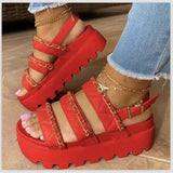 Women Platform Sandals Summer Plus Size Round Toe Metal Chain Casual Sandals