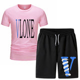 Vlone T Shirts & Shorts 2 Piece Set Men 'S Summer Printed Sports Short-Sleeved T-Shirt Set