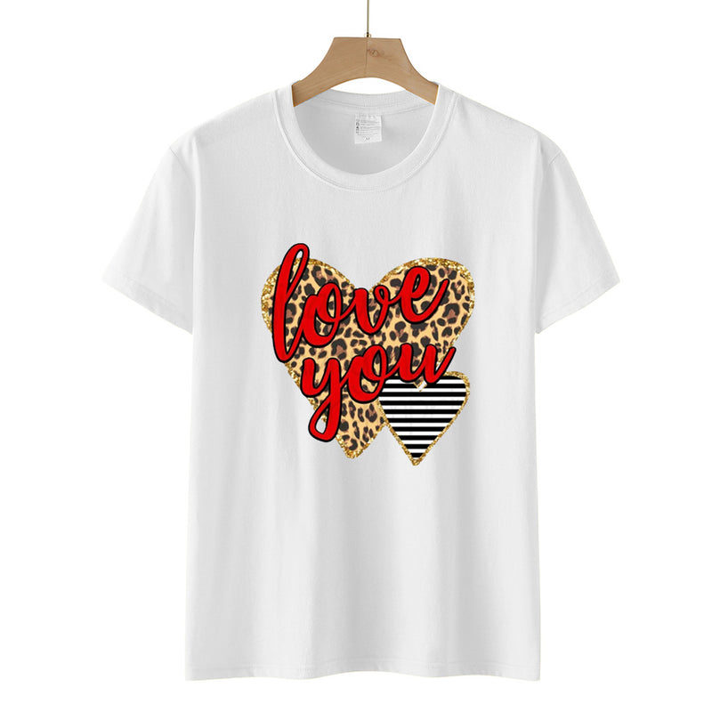 Valentine's Day T Shirt Love You Heart Printing Pullover Cotton Short Sleeve Women's T-shirt