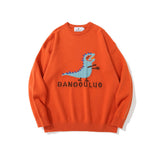 Men Sweater Cartoon Dinosaur Jacquard Sweater Men's Loose round Neck Sweater Trendy Brand Pullover Top