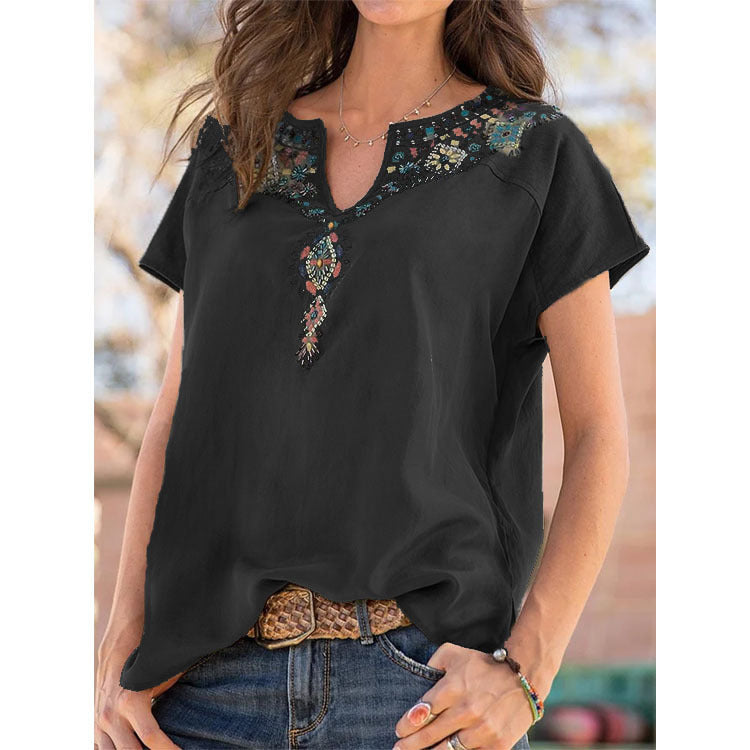 Romanian Gypsy Outfits Loose Western National Style Top Short Sleeve