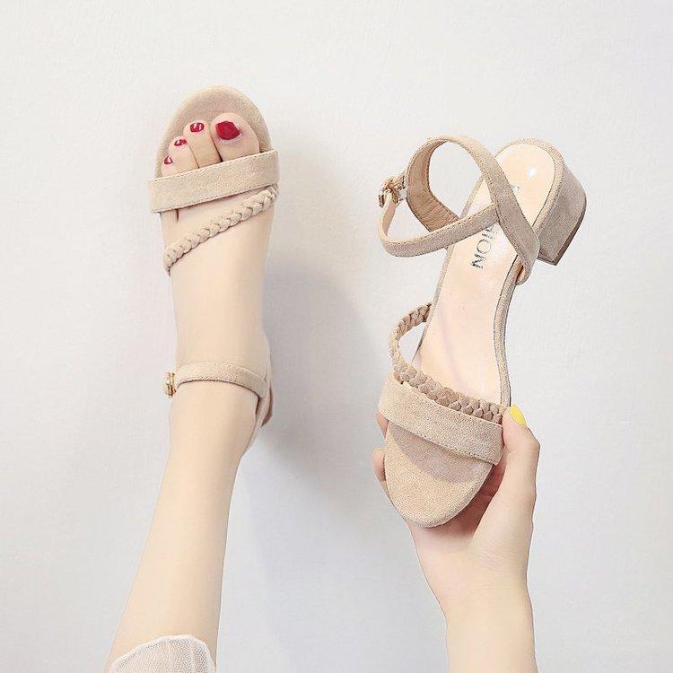 High Heels Slides Summer Suede Buckle Open Toe Sandals Chunky Heel Fashion Sandals