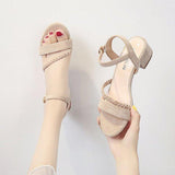 High Heels Slides Summer Suede Buckle Open Toe Sandals Chunky Heel Fashion Sandals