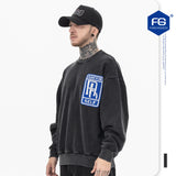 Askyurself Hoodie Men's Distressed Retro Crew Neck Sweater