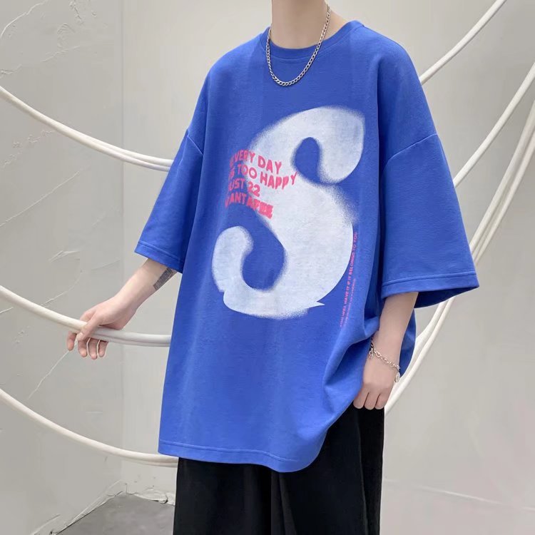 Men T-Shirts Five-Quarter Sleeve Klein Blue Top