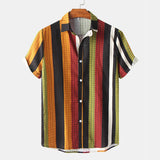 Camp Collar Shirt Striped Loose Printed Short Sleeve Shirt