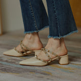 Finn Chain Pointed Toe Mule Muller Shoe Tip Chunky Heel Slippers Female Mid Heel Slippers Spring and Summer Women's Shoes