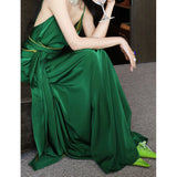 Emerald Green Dress Casual Green V-neck Backless Sling