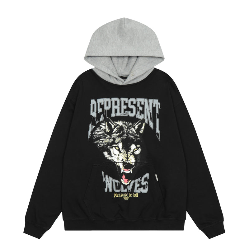 Kanye West Sunday Service Hoodie Wolf Print Stitching Terry Loose-Fitting Hoodie