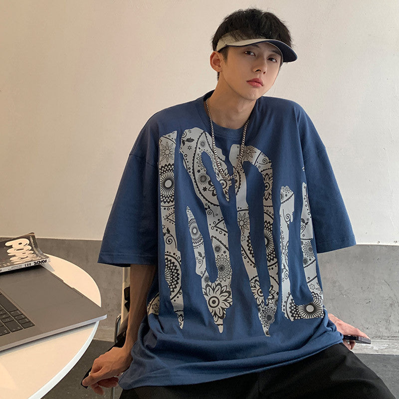 Men T-Shirts Loose round Neck Half Sleeve