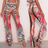Coachella Music Festival Outfits Ruffled Trousers Mesh Floral Print See-through Beach Pants