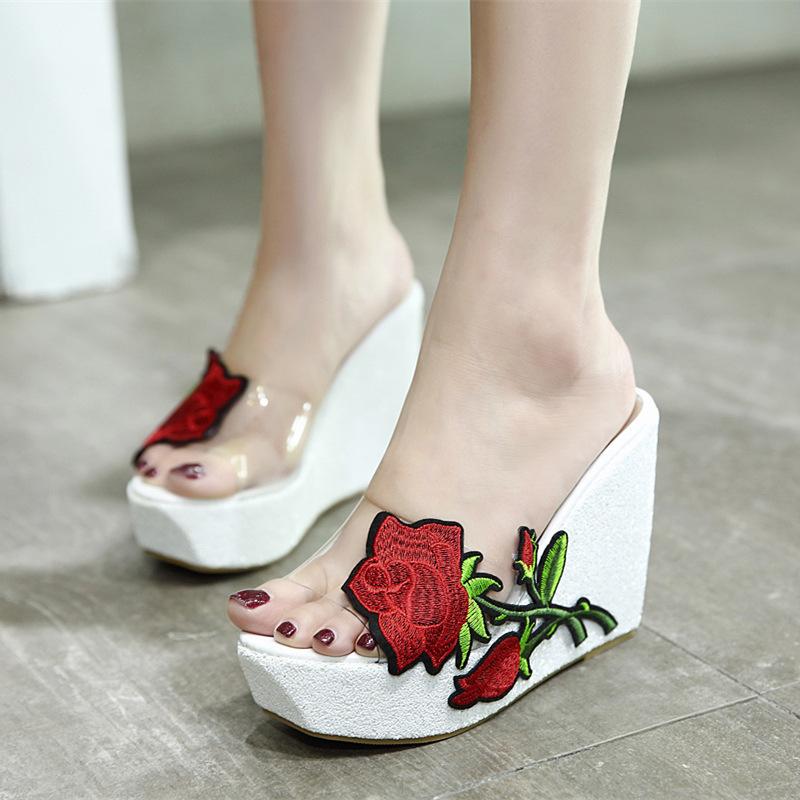 Platform Heels for Women Lazada Women Wedge Slippers Fashion Embroidery Flower Platform Wedge Sandals