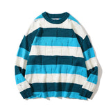 Men Sweater Ripped Striped Sweater Men's Horizontal Striped Pullover