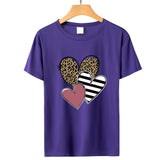 Valentine's Day T Shirts Couples Leopard Print Heart Printing Women's Pullover Short Sleeve T-shirt