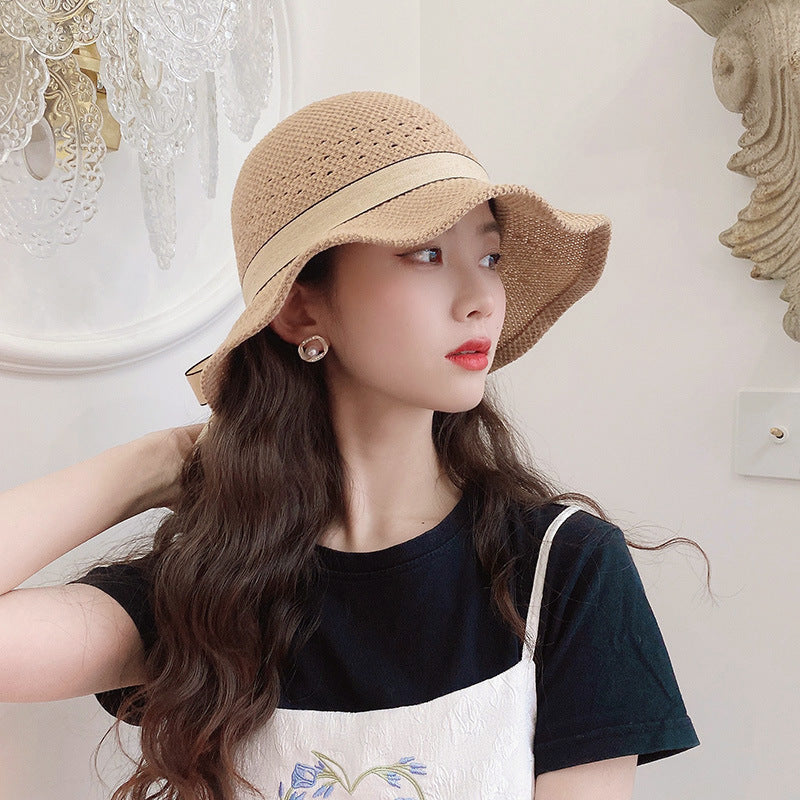 Women Bucket Hat Bowknot Wavy Edge Bucket Hat
