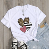 Valentine's Day T Shirts Couples Leopard Print Heart Printing Women's Pullover Short Sleeve T-shirt