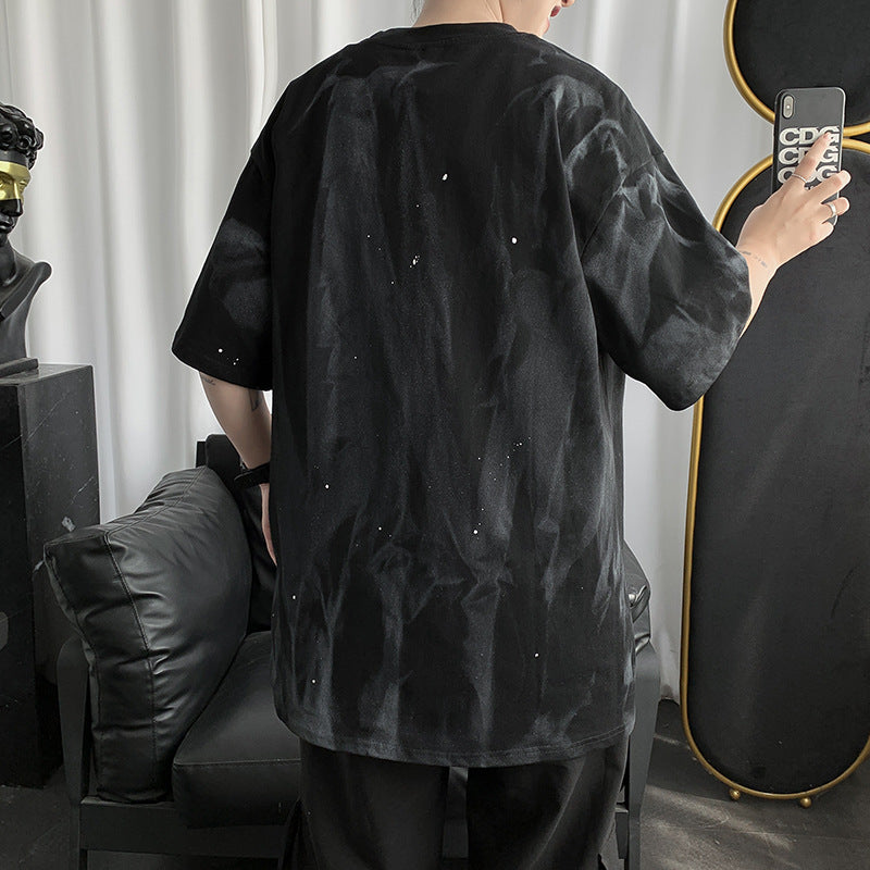 Men T-Shirts Tie-Dyed Dark Printed Loose